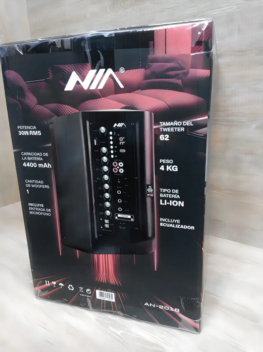 Parlante Woofer 8" NIA AN-2018 con Micrófono Inalámbrico